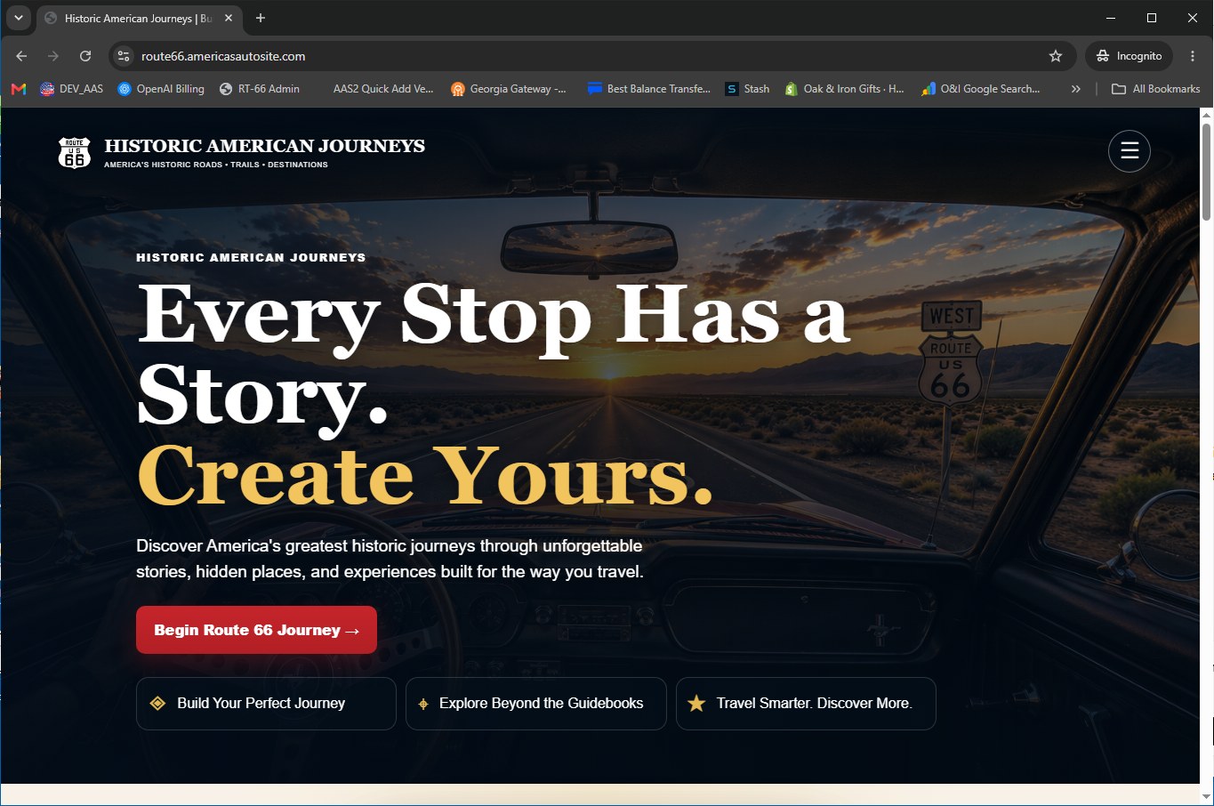 Historic American Journeys homepage and Journey Builder entry point
